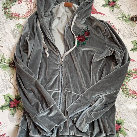 POL Velour grey zip up hoodie with rose detail on left chest 🌹🌹🌹 size M - Picture 4 of 5